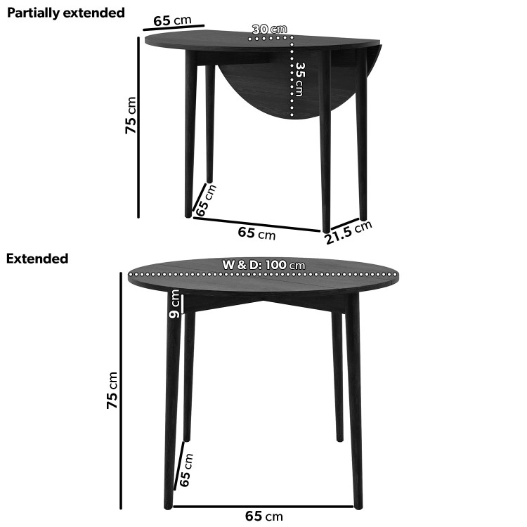 Small Round Black Folding Drop Leaf Dining Table - Seats 2-4 - Rudy