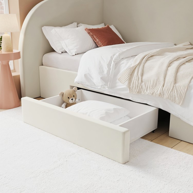 Cream Single Bed Frame with Storage and Curved Headboard - Reagan