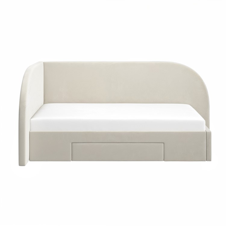 Cream Single Bed Frame with Storage and Curved Headboard - Reagan