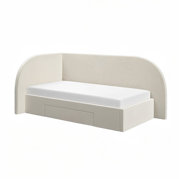 Cream Single Bed Frame with Storage and Curved Headboard - Reagan