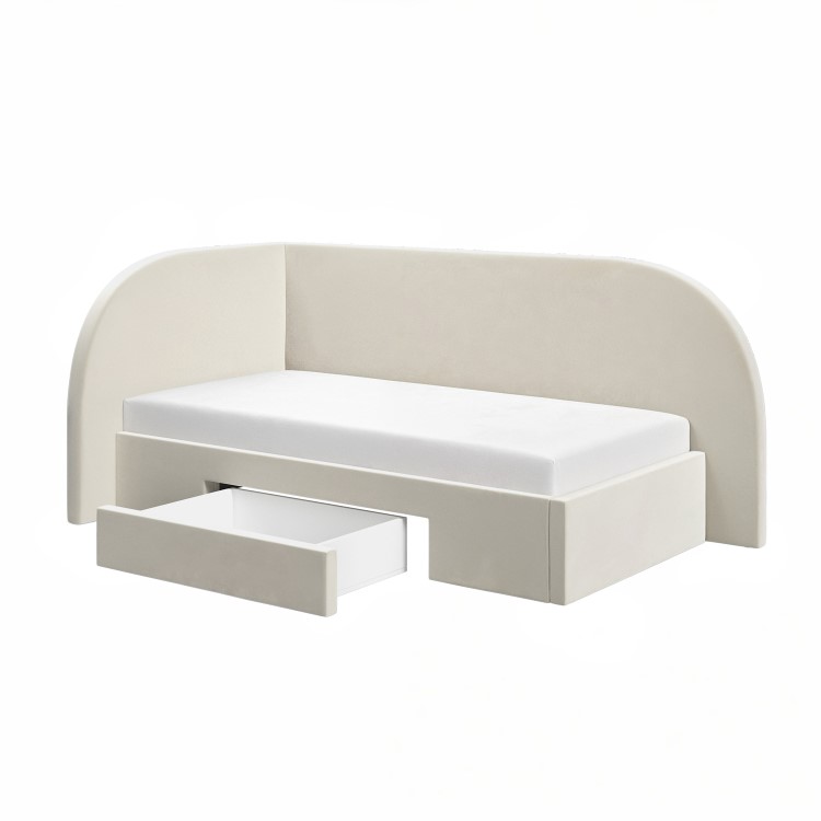 Cream Single Bed Frame with Storage and Curved Headboard - Reagan
