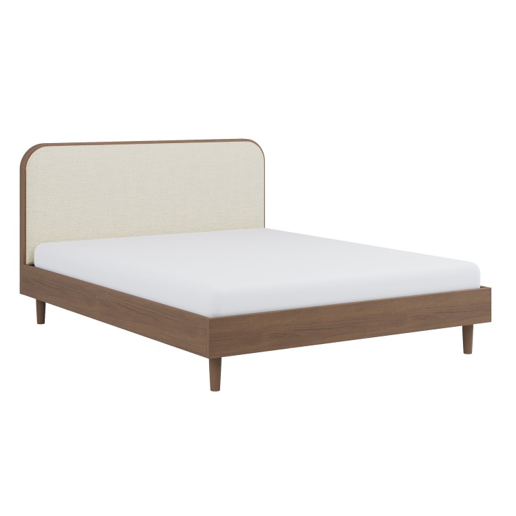 Walnut King Size Wooden Bed Frame With Upholstered Curved Headboard - Reece
