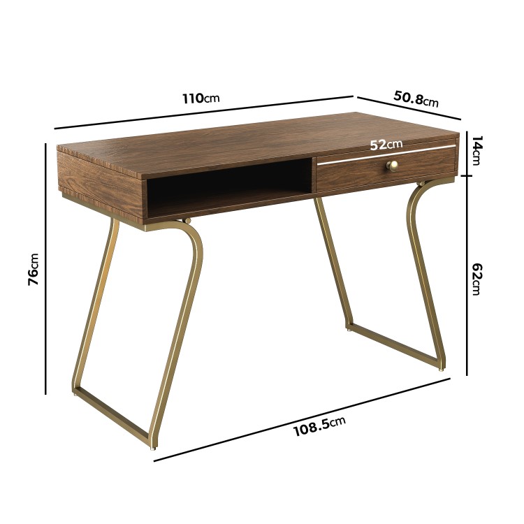 Wooden Desk with Storage Drawer and Brass Legs - Reed