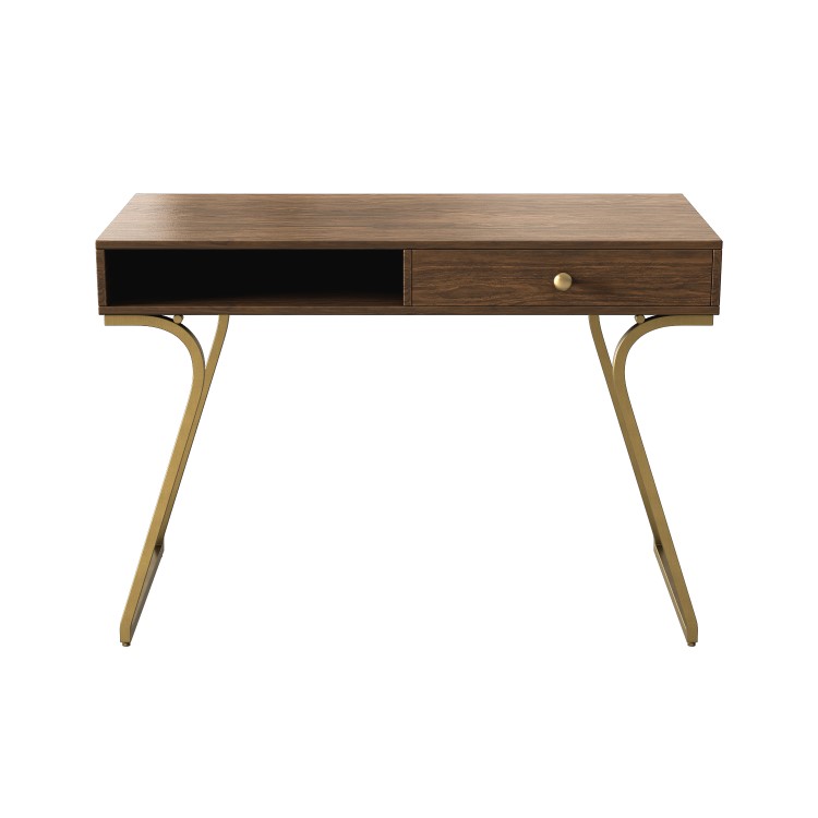 Wooden Desk with Storage Drawer and Brass Legs - Reed