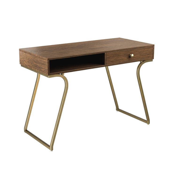 Wooden Desk with Storage Drawer and Brass Legs - Reed