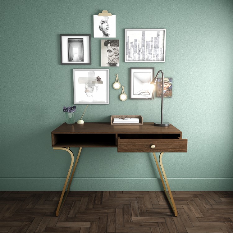 Wooden Desk with Storage Drawer and Brass Legs - Reed