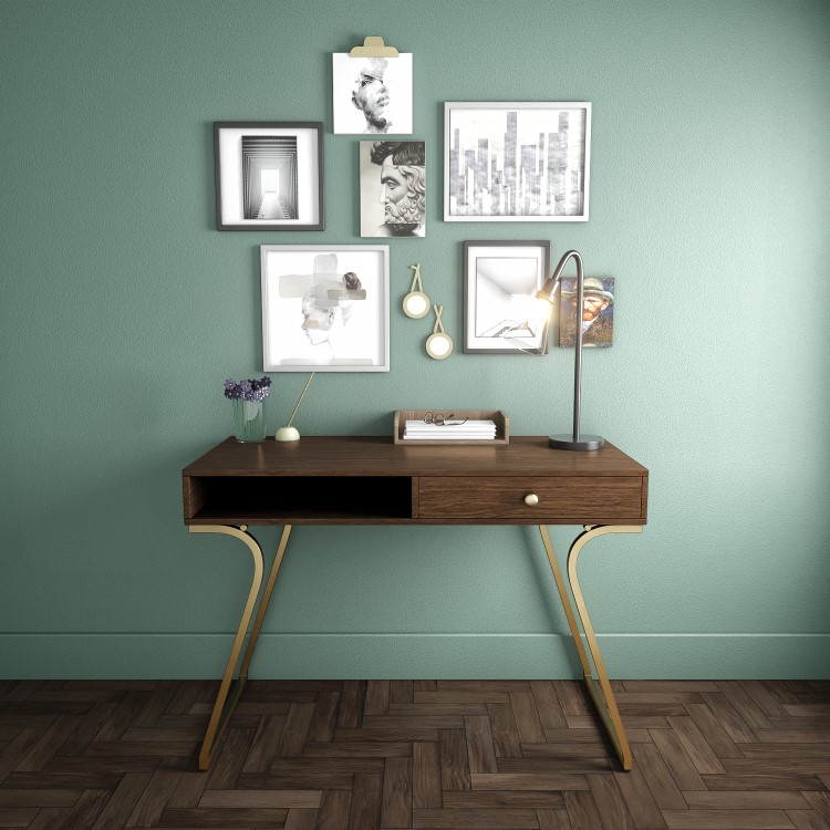 Wooden Desk with Storage Drawer and Brass Legs - Reed
