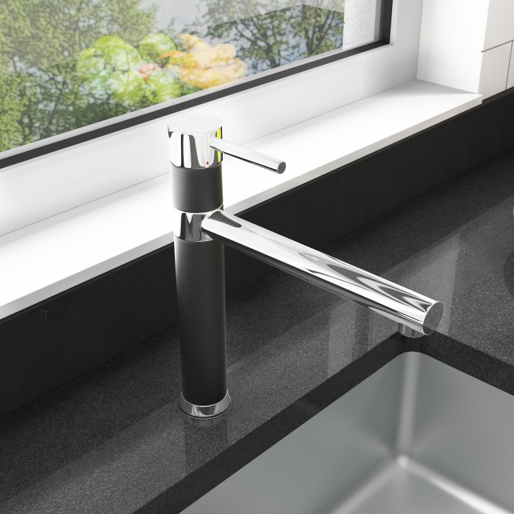 Taylor & Moore REGALBLACK Black and Chrome Single Lever Kitchen Mixer Tap