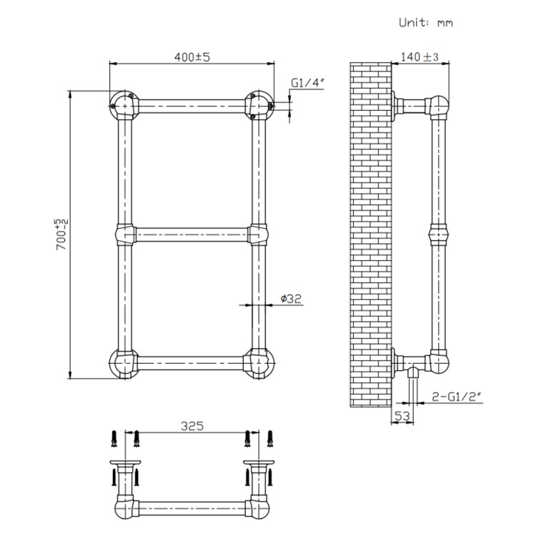 Bronze Vertical Traditional Towel Radiator 700 x 400mm - Regent