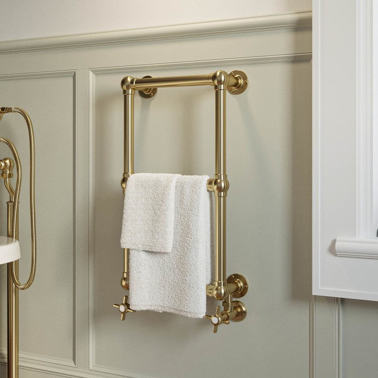 GRADE A1 - Brass Vertical Traditional Towel Radiator 700 x 400mm - Regent