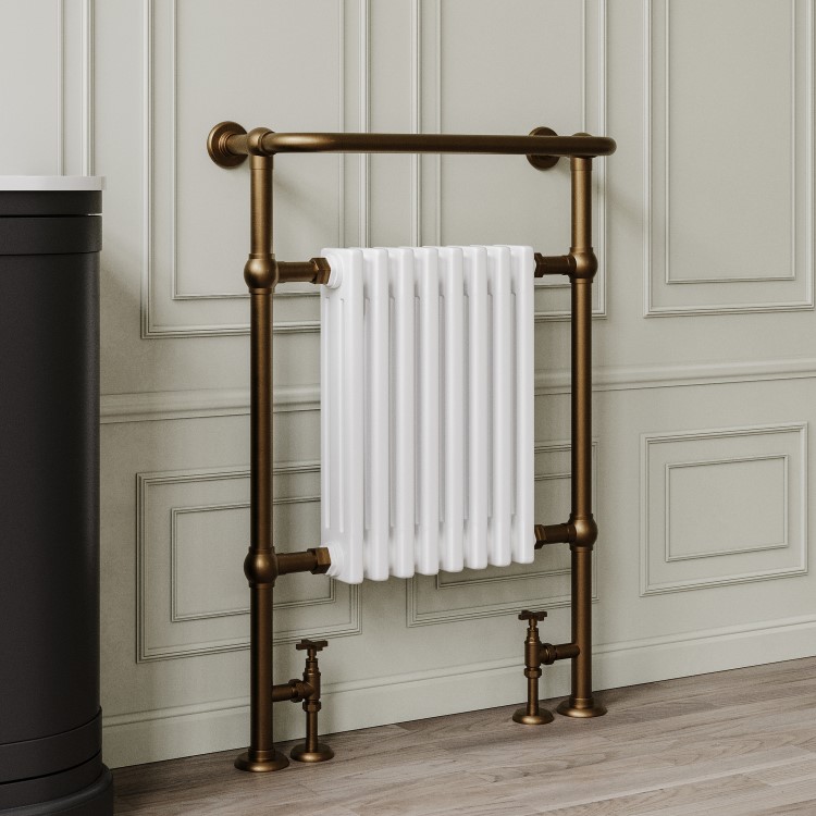 White and Bronze Traditional Column Radiator with Towel Rail 952 x 659mm - Regent