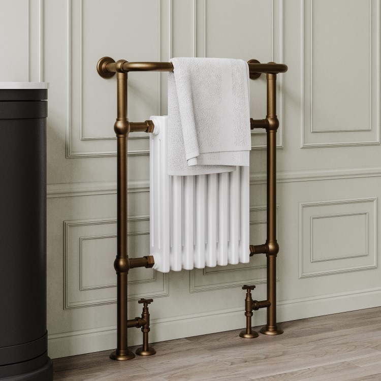 White and Bronze Traditional Column Radiator with Towel Rail 952 x 659mm - Regent