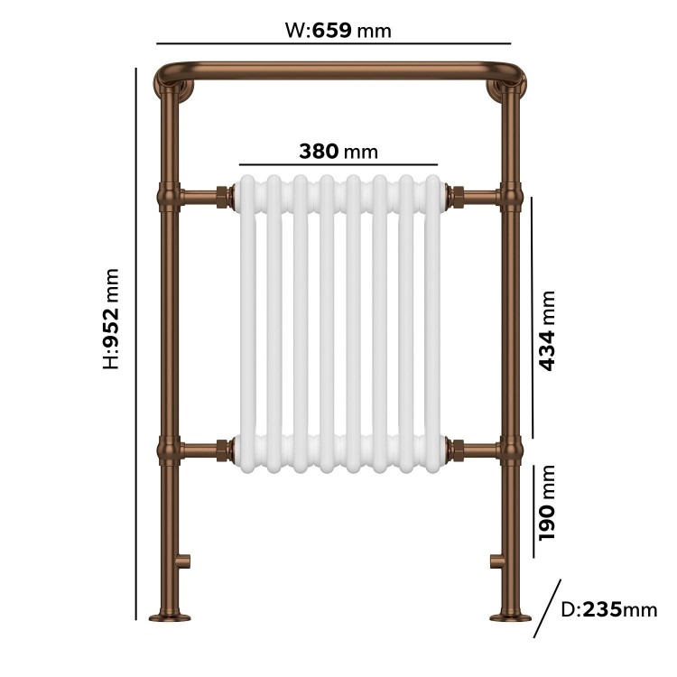 White and Bronze Traditional Column Radiator with Towel Rail 952 x 659mm - Regent