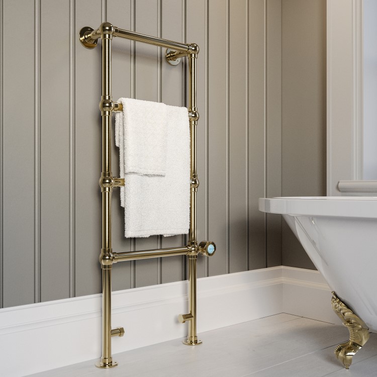 ONLY OPENED - Brass Vertical Electric Towel Radiator 1200 x 479mm - Regent