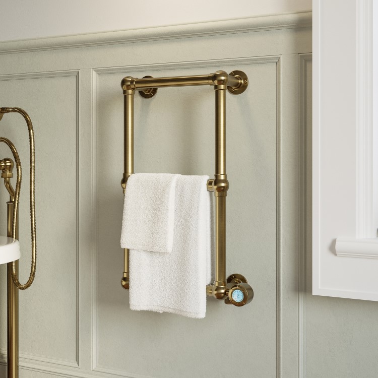 GRADE A1 - Brass Vertical Traditional Electric Towel Radiator 700 x 400mm - Regent