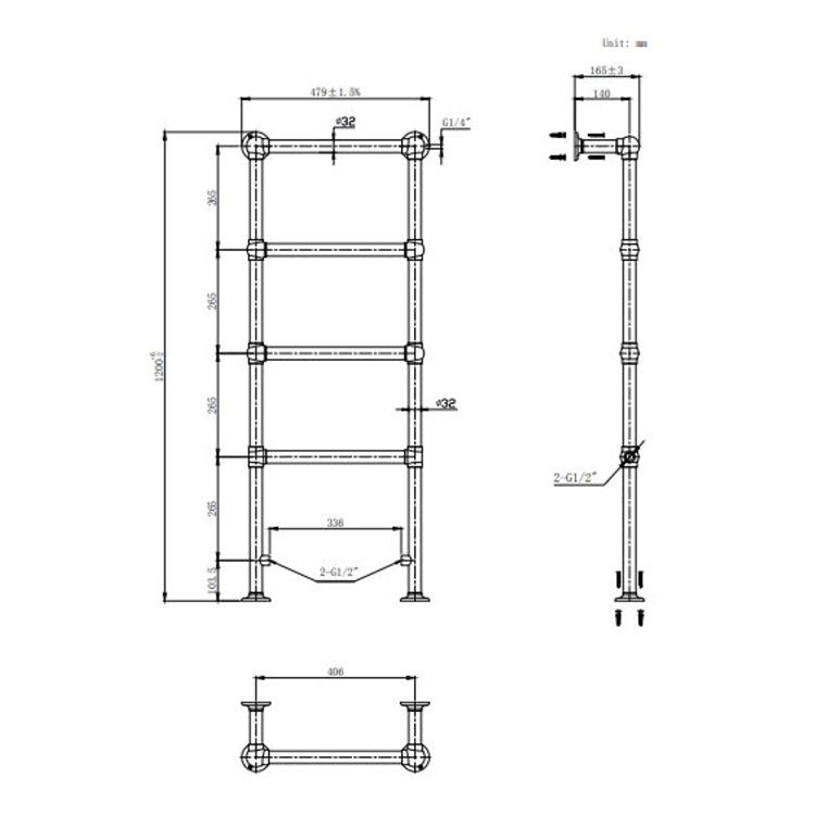 GRADE A1 - Chrome Vertical Traditional Towel Rail Radiator 1200 x 479mm - Regent