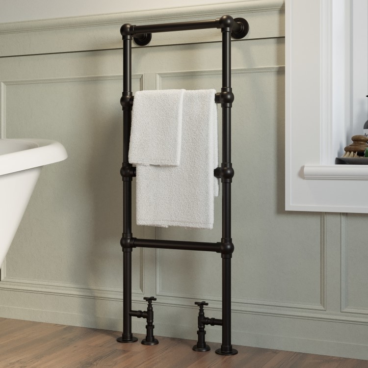 Black Vertical Traditional Towel Rail Radiator 1200 x 479mm - Regent