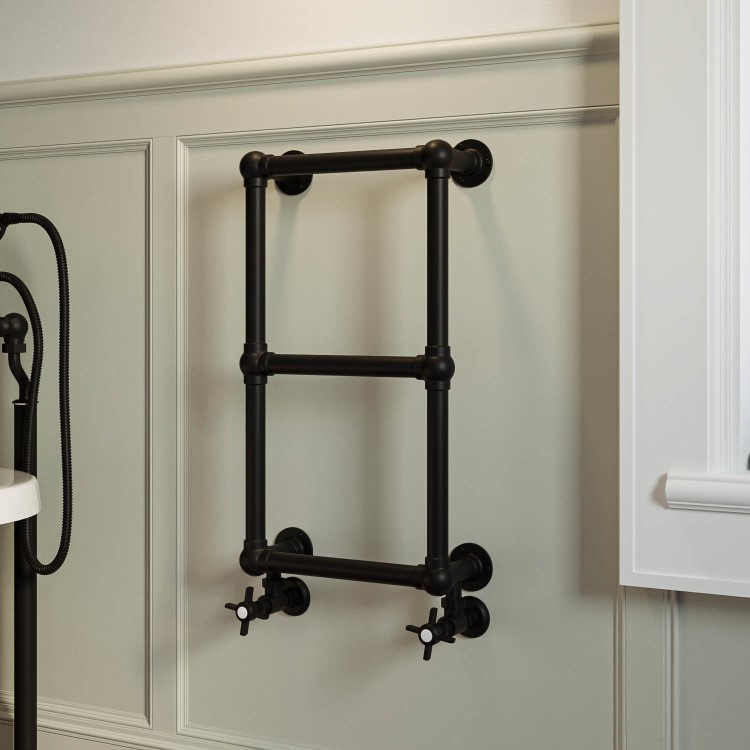 ALMOST PERFECT - Black Vertical Traditional Towel Radiator 700 x 400mm - Regent