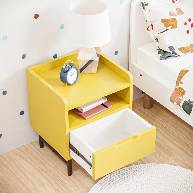 Kids Yellow Bedside Table with Drawer - Rueben