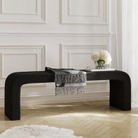 Large Black Boucle Curved Hallway Bench - 152cm - Seats 2 - Ren Large Black Boucle Curved Hallway Bench - 152cm - Seats 2 - Ren