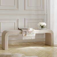 Large Beige Boucle Curved Hallway Bench - 152cm - Seats 2 - Ren Large Beige Boucle Curved Hallway Bench - 152cm - Seats 2 - Ren