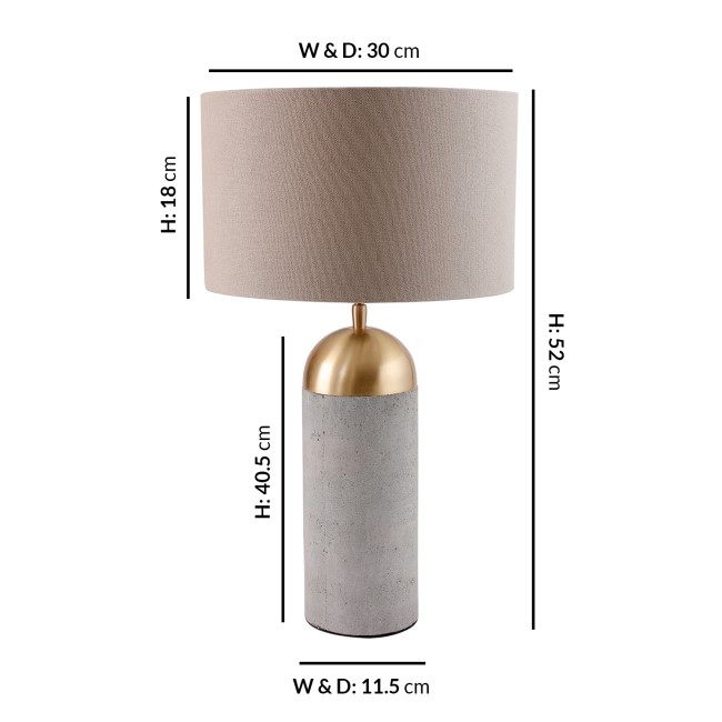 Grey & Gold Concrete Table Lamp with Mink Shade- Fairburn