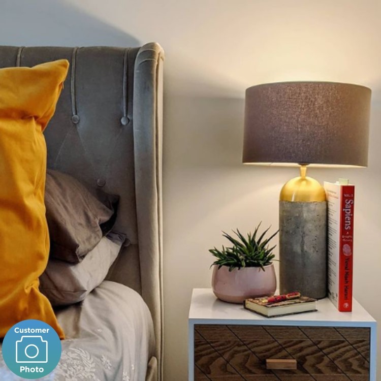 Grey & Gold Concrete Table Lamp with Mink Shade- Fairburn