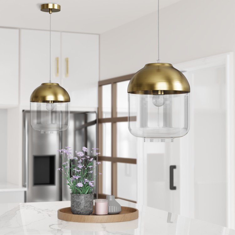 Glass Pendant Light with Brass Finish - Heslington