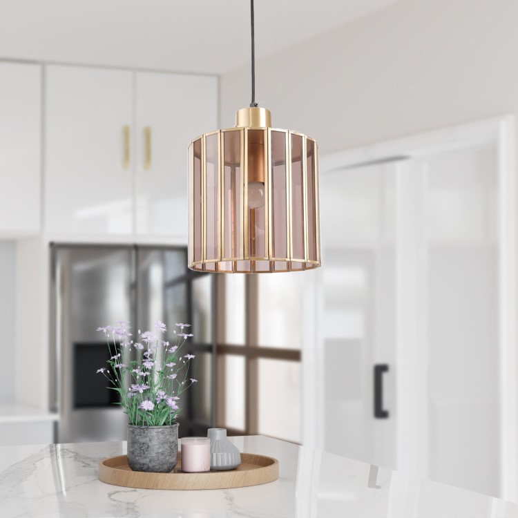 Smoked Glass Brass Pendant Light - Dallas