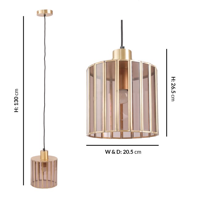 Smoked Glass Brass Pendant Light - Dallas