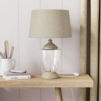 Glass Table Lamp with Linen Shade and Wooden Base - Sussex Glass Table Lamp with Linen Shade and Wooden Base - Sussex