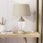 GRADE A1 - Box Opened Sussex Glass Table Lamp with Linen Shade and Wooden Base