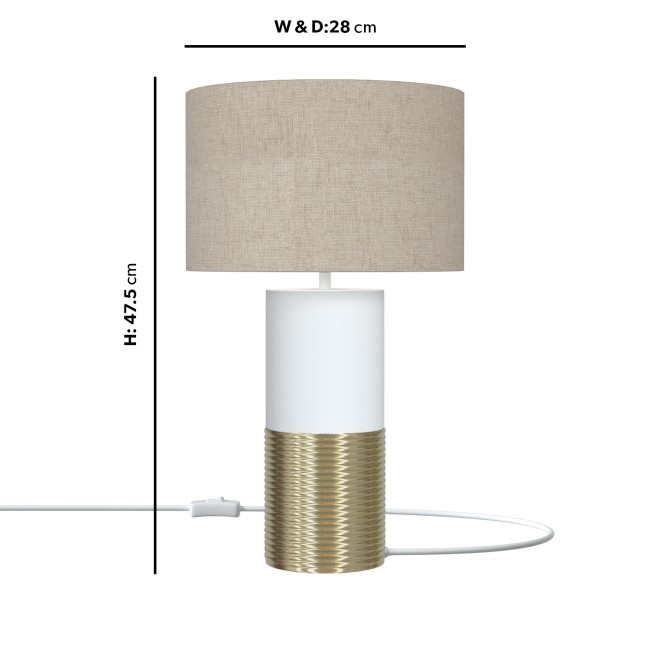 White and Brass Table Lamp with Linen Shade - Denton