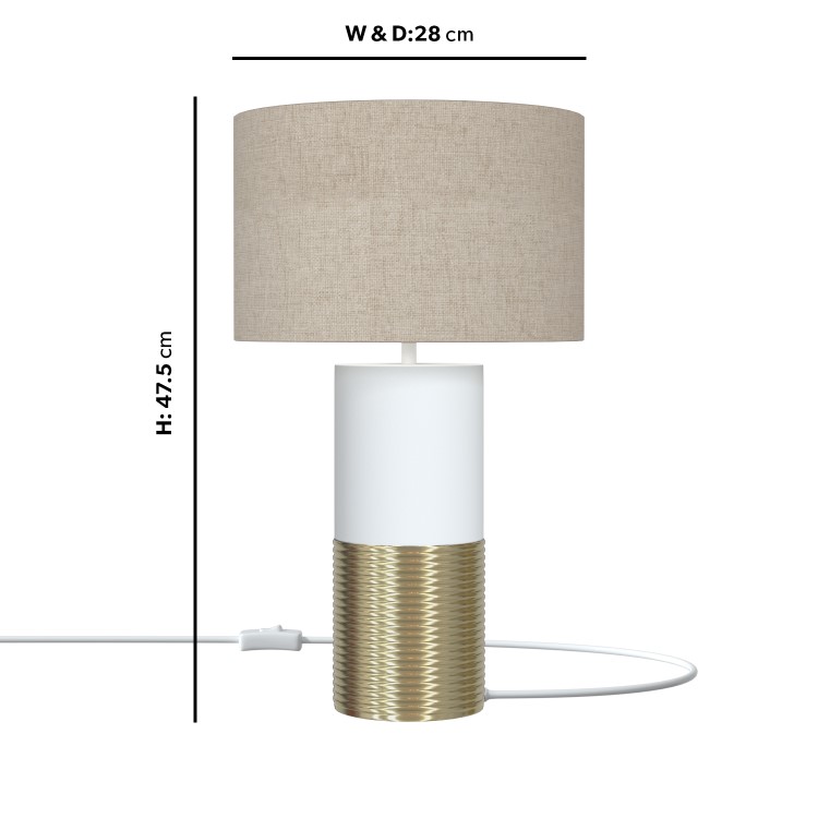 White and Brass Table Lamp with Linen Shade - Denton