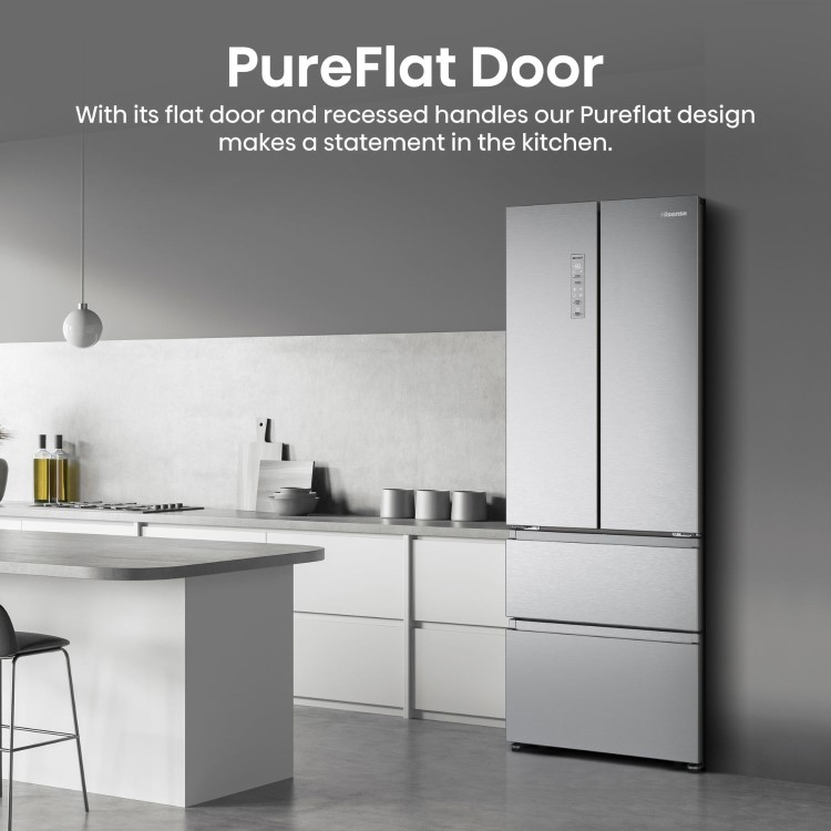 Hisense PureFlat 485 Litre French Style American Fridge Freezer - Stainless Steel