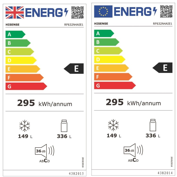 Hisense PureFlat 485 Litre French Style American Fridge Freezer - Stainless Steel