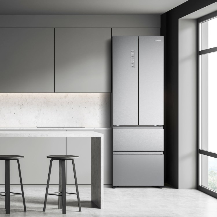 Hisense PureFlat 485 Litre French Style American Fridge Freezer - Stainless Steel