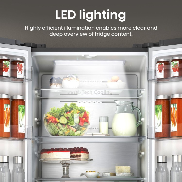 Hisense PureFlat 485 Litre French Style American Fridge Freezer - Stainless Steel