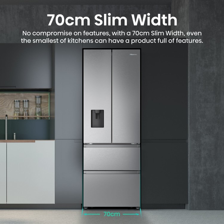 Hisense PureFlat 485 Litre French Style American Fridge Freezer - Stainless Steel
