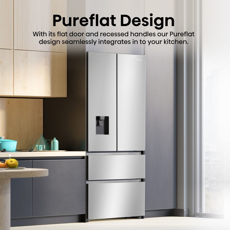 Hisense PureFlat 485 Litre French Style American Fridge Freezer - Stainless Steel