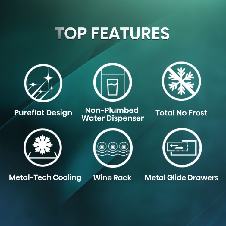 Hisense PureFlat 485 Litre French Style American Fridge Freezer - Stainless Steel