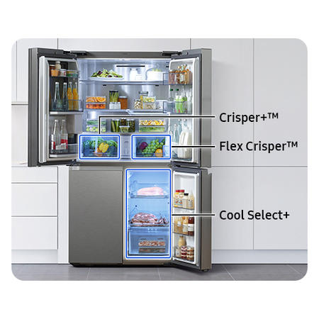 Samsung 647 Litre Four Door American Fridge Freezer With Beverage Centre  - Refined Inox