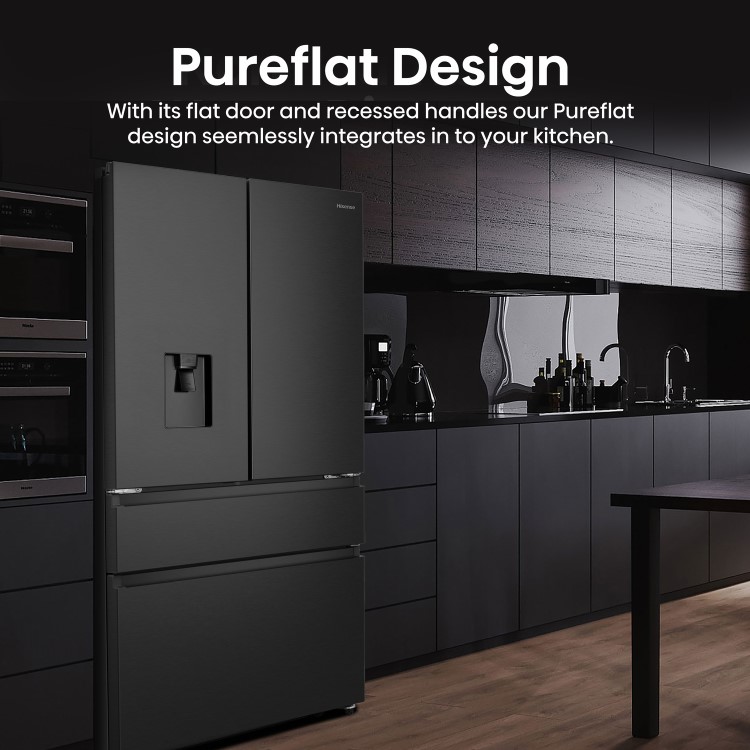 Hisense 579 Litre PureFlat French Door American Fridge Freezer - Black Steel