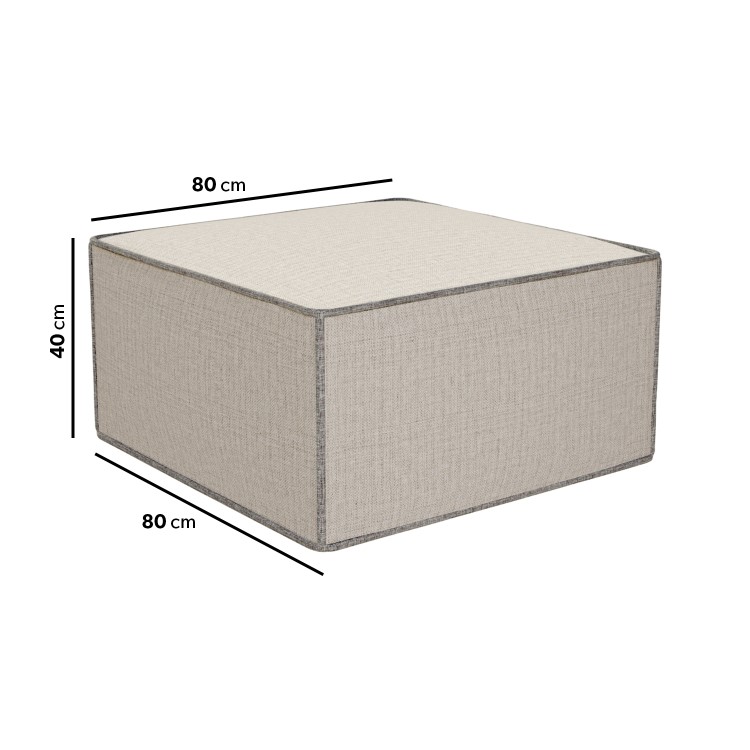 Large Square Light Grey Pouffe Stool in Woven Linen Fabric - Reign