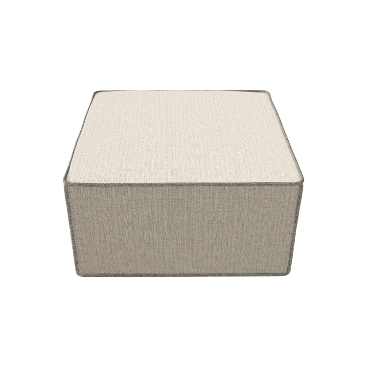 Large Square Light Grey Pouffe Stool in Woven Linen Fabric - Reign
