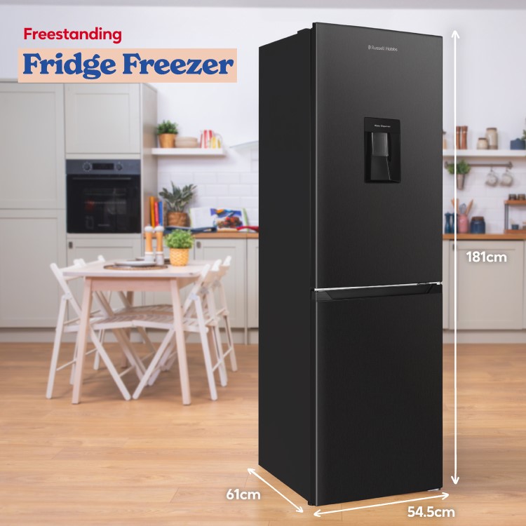 Russell Hobbs 245 Litre 50/50 Fridge Freezer with Water Dispenser - Black Steel