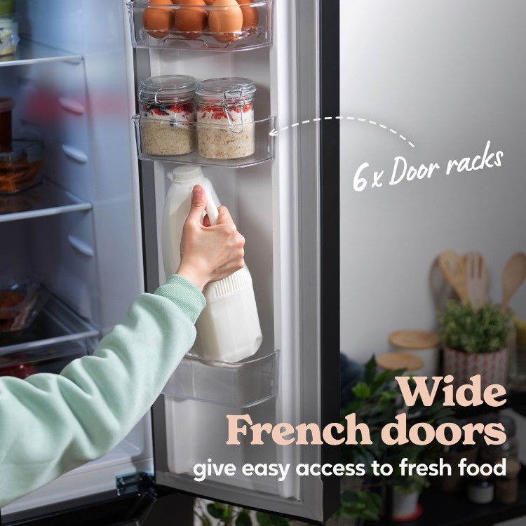 Russell Hobbs 320 Litre French Style American Fridge Freezer - Black Steel