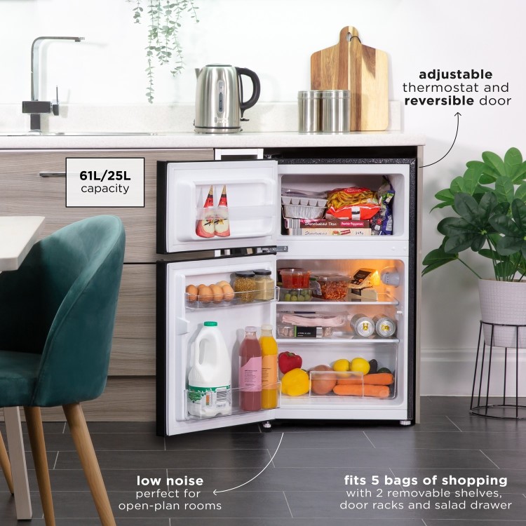 Refurbished Russell Hobbs RH47UCFF1B Freestanding 90 Litre Under Counter Top Mount Fridge Freezer Black