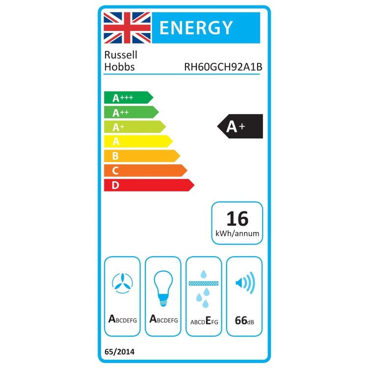 Russell Hobbs 60cm Curved Glass Chimney Cooker Hood - Black