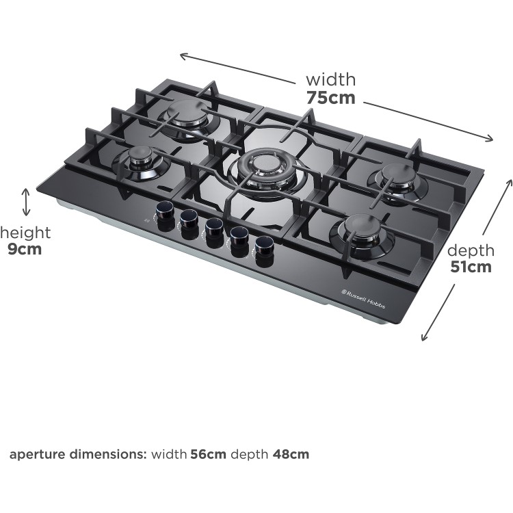 Russell Hobbs 75cm Gas Hob - Black